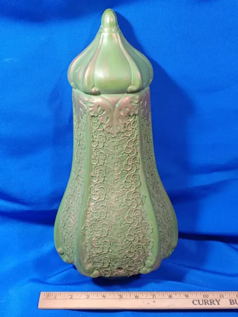 Atlantic Mold VTG Wall Pocket Decor Urn Ceramic Painted Green Gold Vase Faux