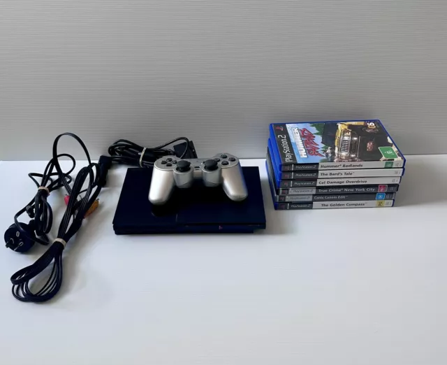 Sony PlayStation 2 PS2 Slim Console SCPH90002 PAL + 6 Games + Cords Tested