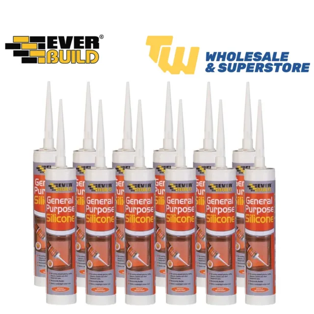 Everbuild Allzweck Silikon Dichtmittel 12x Röhren alle Farben 280ml C3 Tube