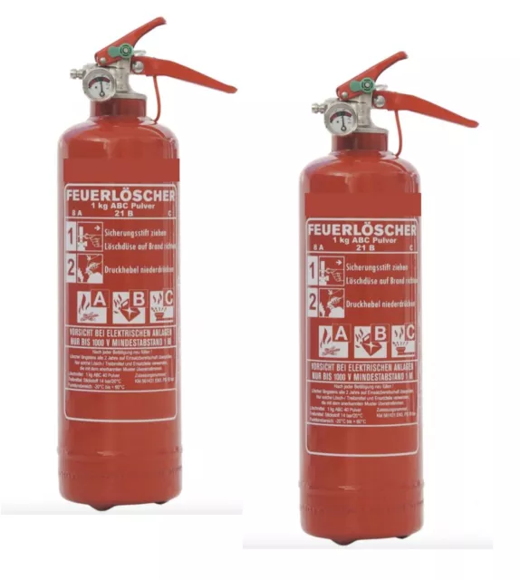 2x 1kg ABC Pulver Feuerlöscher Dauerdruck Löscher KFZ Autofeuerlöscher Boot