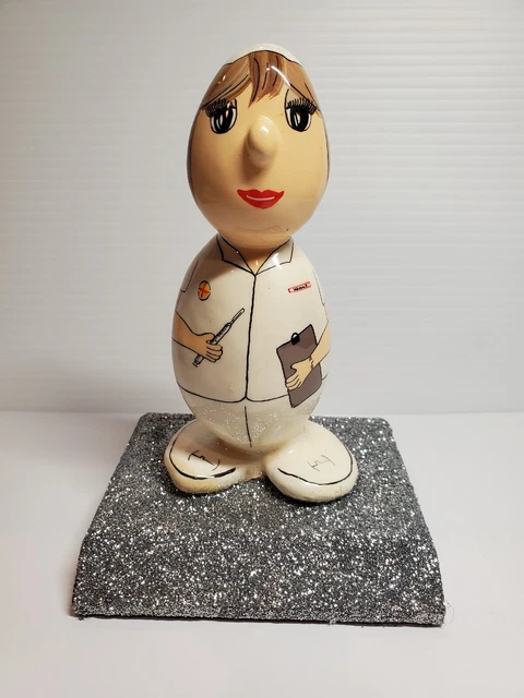 Vintage Ceramic Nurse with Thermometer and Clipboards on Glitter Base for Desk