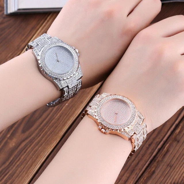 Damen Mädchen Bling Uhren Silber Diamant Strass Quarzuhr Y1X8