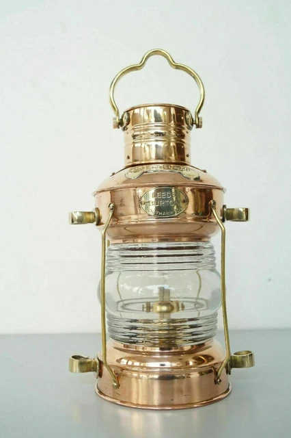 Kupfer Messing Anker Öl Lampe Nautisch Maritim Schiff Laterne Boot Antik Licht 2