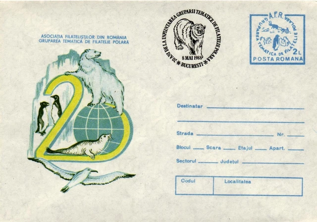 Romania Arctic 2 p.stat. 20 years group Filatelie Polar sp.c. Bukurest 8.5.1988