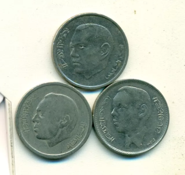 3 DIFFERENT 1 DIRHAM COINS from MOROCCO (1969, 1974 & 2002)