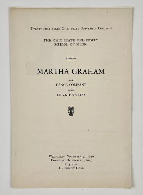 1949 Martha Graham Dance Co Ohio State University Music School Vintage Program