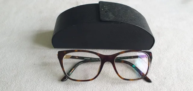 Prada brown tortoiseshell cat's eye glasses frames. VPR 05Y 2AU-1O1. With case.