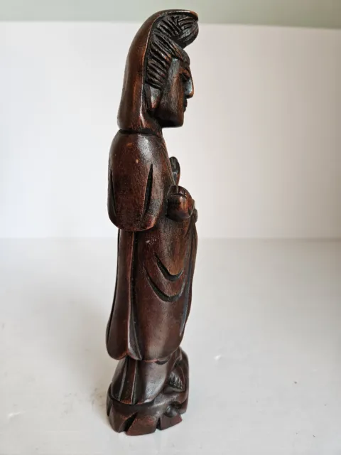 Vintage Chinese Wood Hand Carved  Kwan-Yin GuanYin statue 8"Tall BUDDHA 2