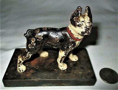 Rare Antique Usa Hubley Toy Cast Iron Boston Terrier Dog Desk Statue Paperweight