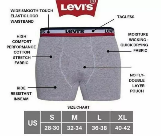 (3-Pack) LEVI'S BOXER BRIEF COTTON STRETCH ELASTIC HIGH COMFORT Men Underwear 3