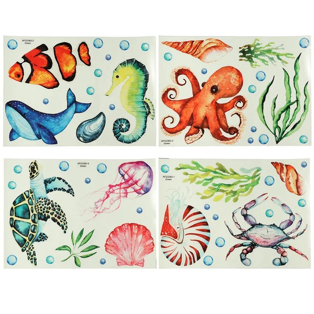 REMOVABLE OCEAN FISH Wall Decals PVC Sea Animals Wall Stickers Kids
