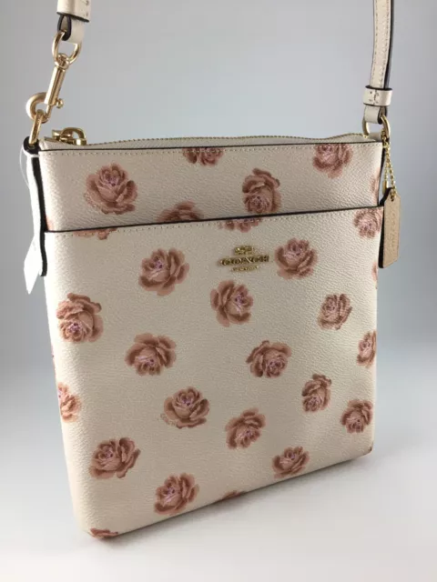 COACH NEW YORK Chalk Rose Print Kitt Messenger Zip Top Crossbody