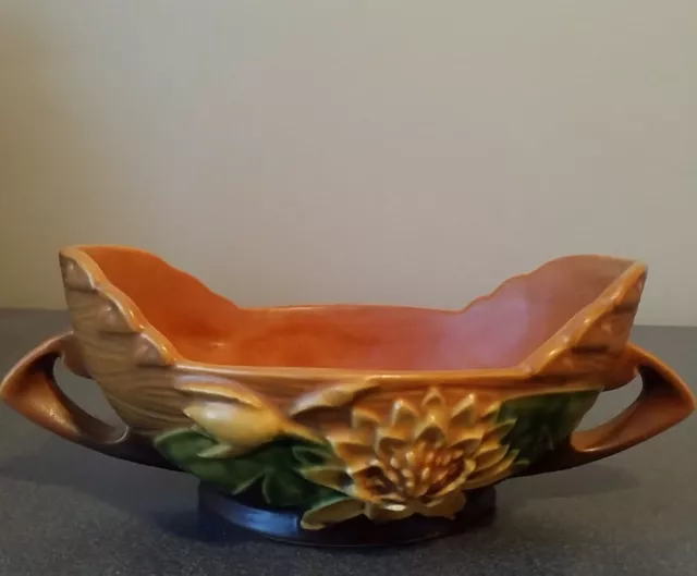 VINTAGE ROSEVILLE ART Pottery Water Lily Jardiniere Two Handled Bowl ...