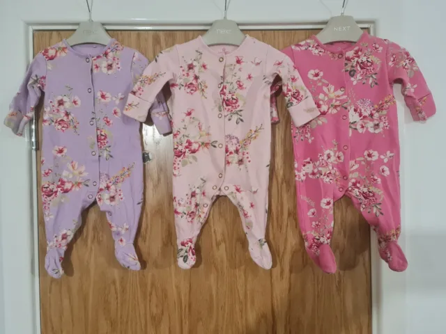 Baby Girls NEXT 0-3 Months Babygrow Sleepsuit Bundle Floral all in one
