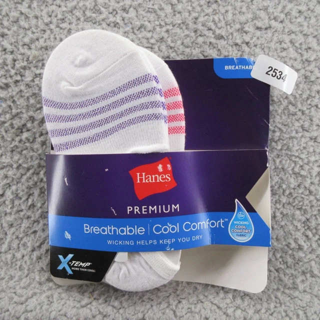 Hanes Womens Trainer Liners Socks 2 Pairs White Striped Breathable 5-9 New