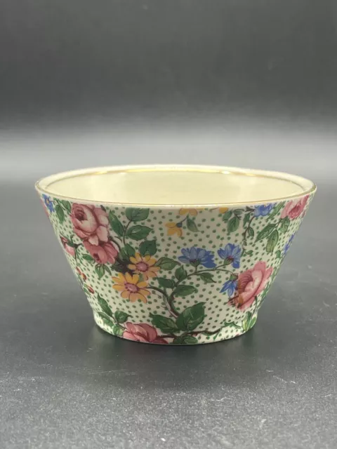 Vtg Royal Winton Grimwades Cranstone Chintz Sugar Bowl Floral Green Dots 1935