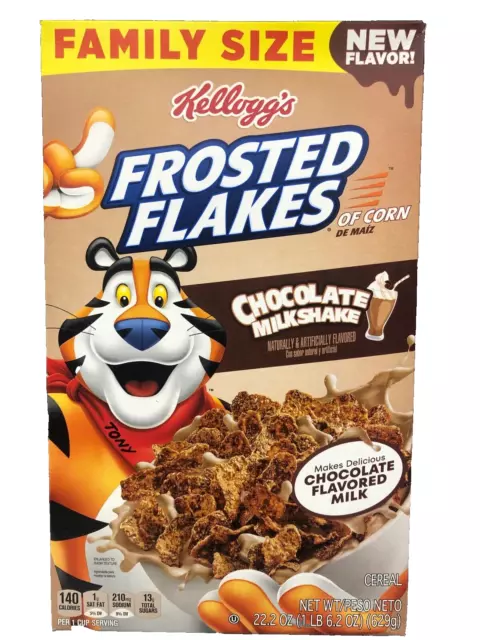 New Kellogg's Family Size Frosted Flakes Chocolate Milkshake Cereal 22.2 Oz Box