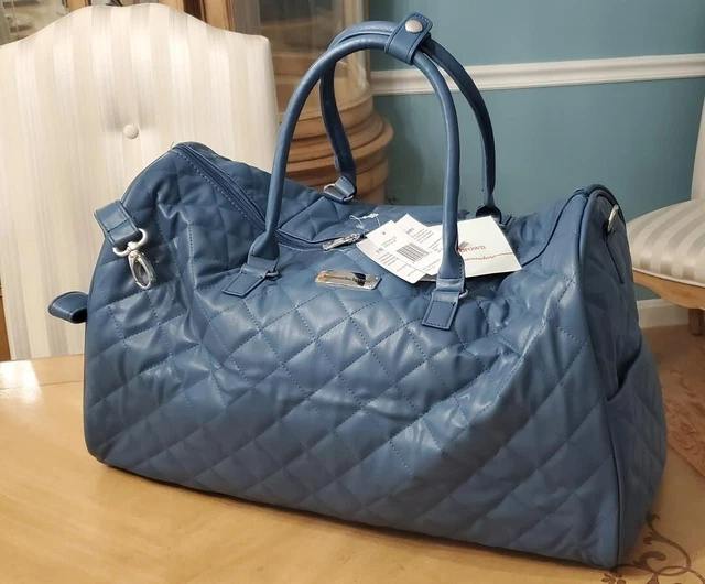 SAMANTHA BROWN Quilted Satchel Weekender Overnight Duffel Blue/Bravo Blue New 