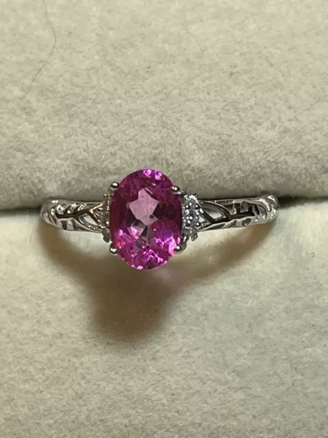 925 Sterling Silver Pink Topaz Zirconia Diamonds Ring