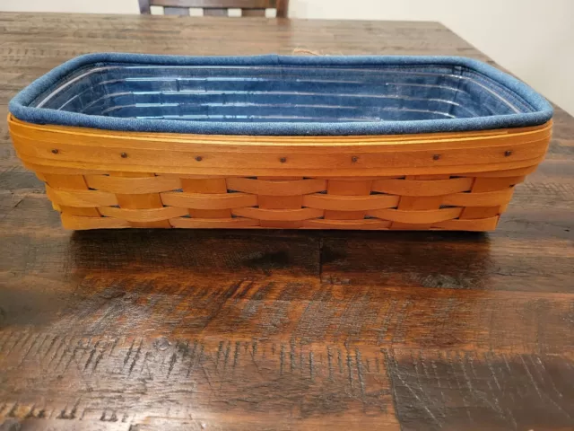 Longaberger Bread Basket with Stand Up Denim Liner & Protector 1995