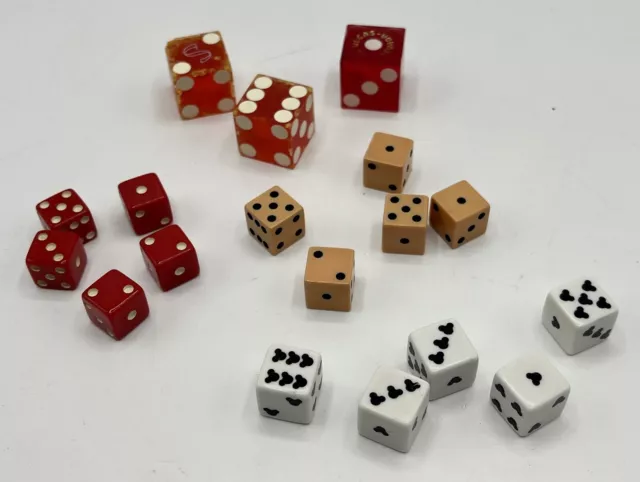 Lot of 15 Dice: 5 Red, 5 Salmon, 5 Mickey Ears? (+ 3 Las Vegas) - TBE