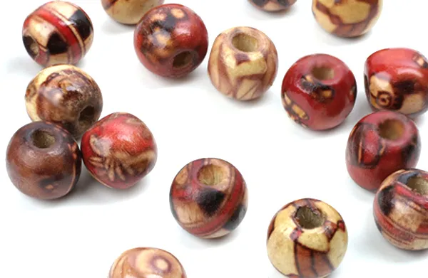 100 Round Wood Beads Assorted Patterns 10Mm Limited