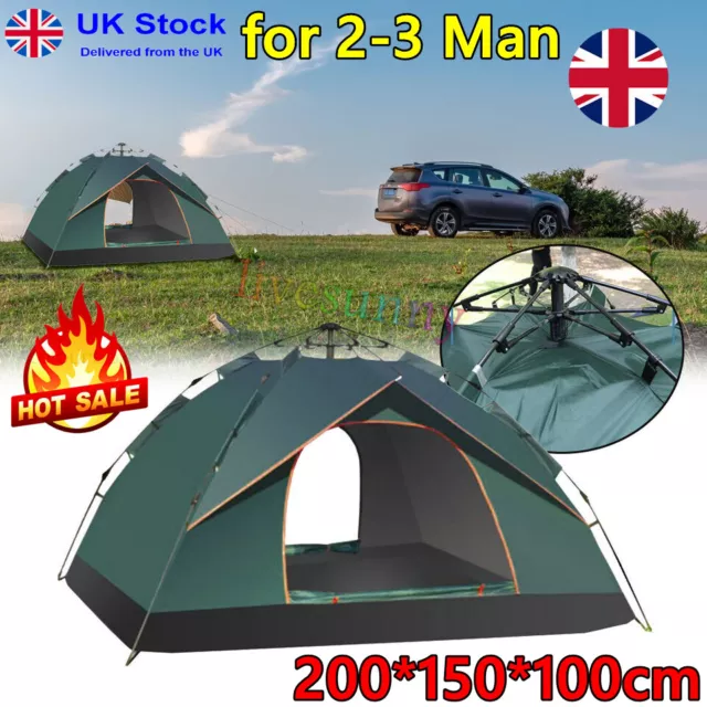 Instant Pop Up Tent 2/3Man Family Camping Festival Hiking Shelter w/Portable-Bag