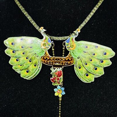 Necklace big Michal NEGRIN Crystals Crazy Peacock Made in Israel