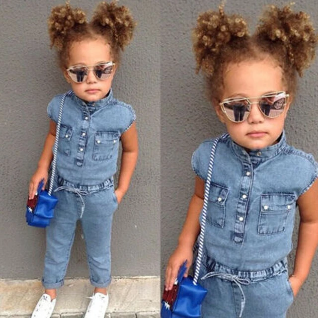 Tuta estiva in denim denim bambina bambina bambina tuta abiti 2