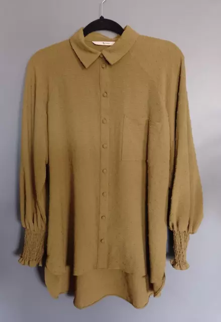 TU BLOUSE Size 14 Khaki Green Self-Spotted Relaxed Fit