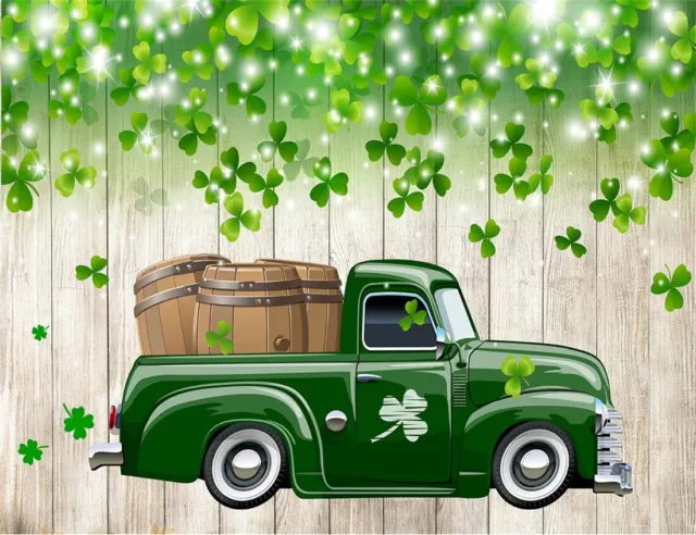 St. Patrick's Day Clovers and Green Truck 7x5ft Vinyl Backdrop Photo Background