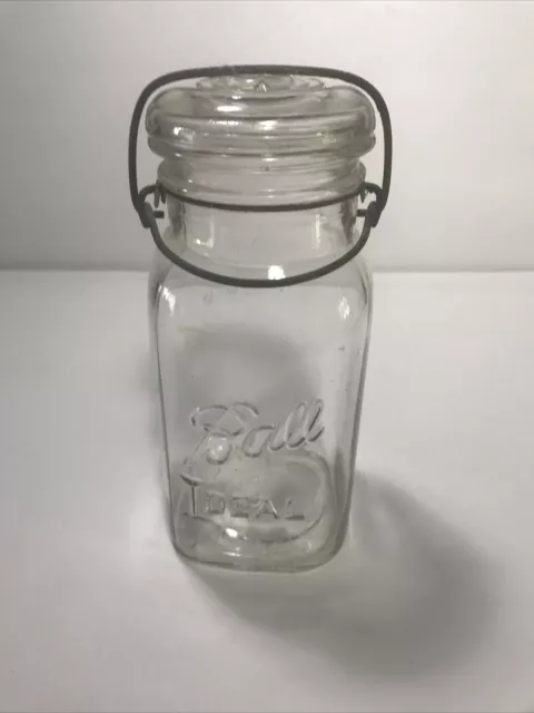 Vintage 1923-1933 Ball Ideal Square Jar Clear Glass Top Wire Bail Quart Mold #10