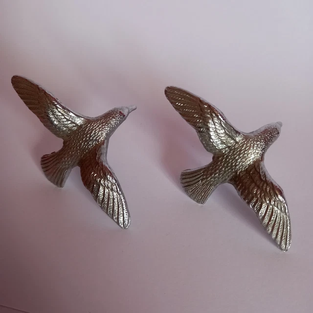 Pair Of Vintage Style Silver Plated Kingfisher Bird Design Cupboard Handles
