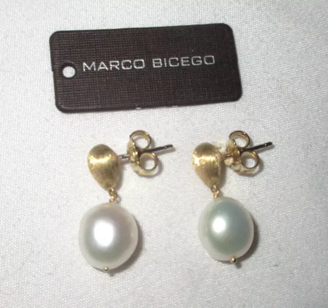 MARCO BICEGO 18K Yellow Gold Bead Drop Earrings with Pearl NOT SCRAP  (Bin-7)