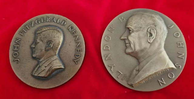 Large 3" President John F Kennedy & Lyndon B Johnson - Bronze Inauguration Medal