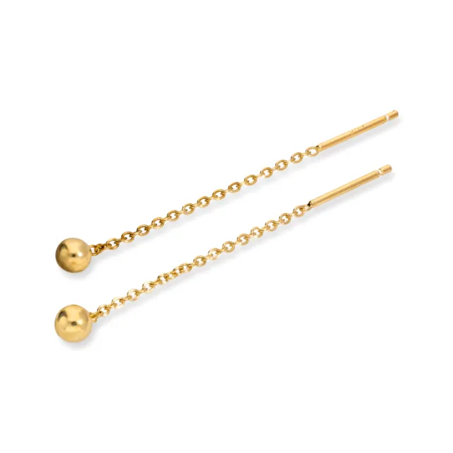 Yellow Gold Plated Sterling Silver 4mm Ball Pull Through Earrings Thru