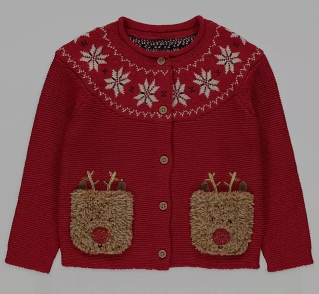 George Red Fluffy Reindeer Knitted Christmas Cardigan 6-7 Years