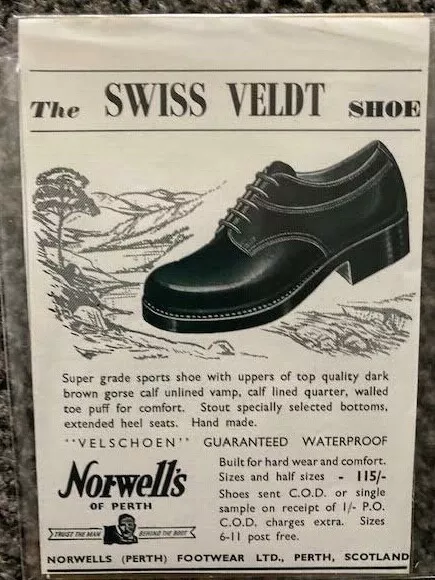 Original Vintage Small Shoe Magazine Ad 1956 Swiss Veldt Shoe Norwell's Perth