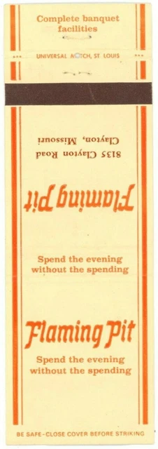 Flaming Pit, Restaurant, Banquet, Party In Clayton, MO Vintage Matchbook Cover