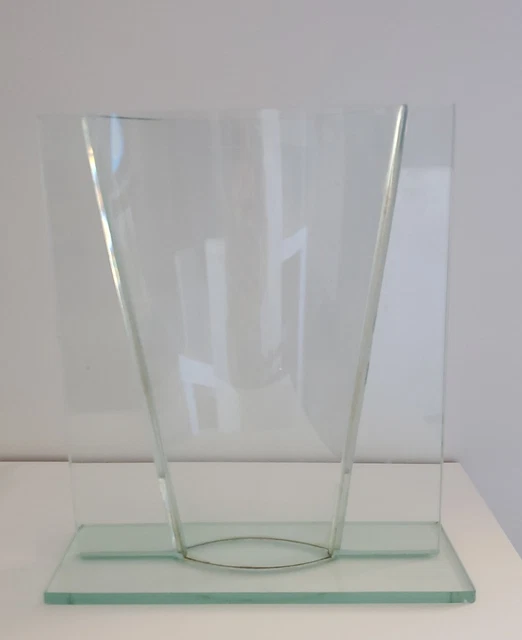 Grand Vase Ovale En Verre Transparent - Hauteur 35.5 Cm, Style Art Déco - Occasion Bon état