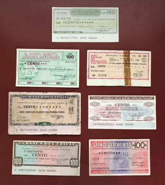 7 Mini Assegni da 100 Lire del 1976 (Lotto 4)
