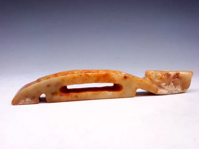 Old Nephrite Jade Stone Carved Dragon Head Blessing Ru-Yi Paperweight #12192103
