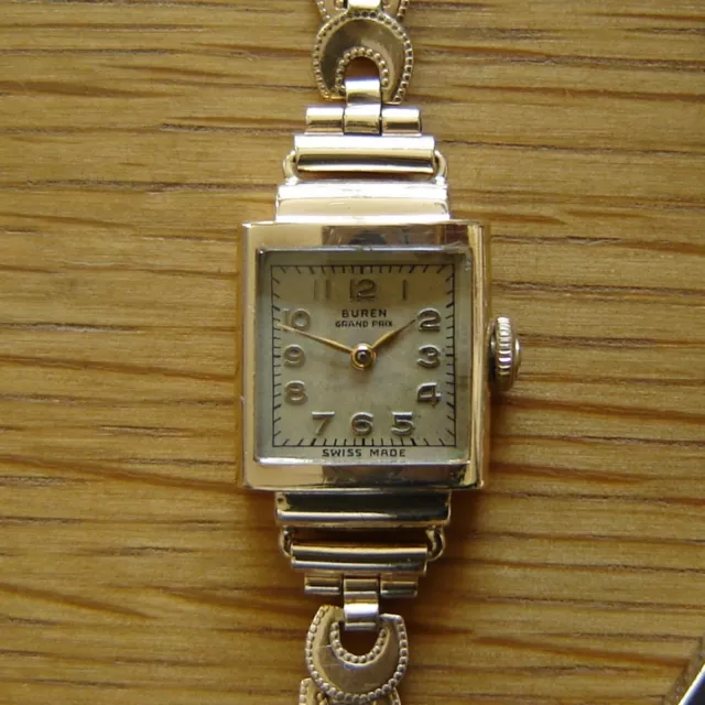 Ladies 1955 Buren Grand Prix Solid 9ct Gold Watch & RG bracelet - 35 Cal, FWO