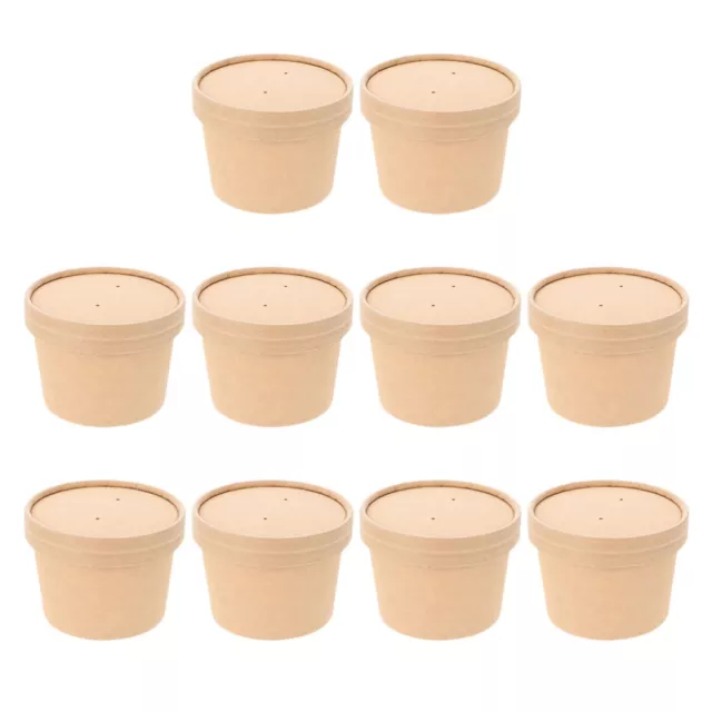 10 Sets Behälter Mit Deckel Braunes Kraftpapier Eisbecher Pappbecher