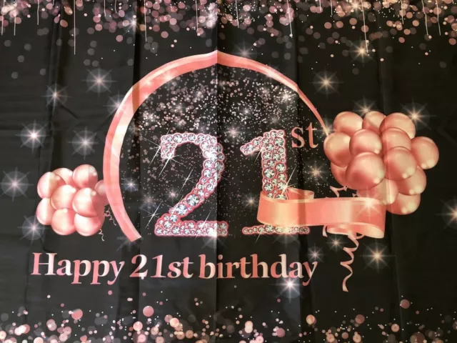 Happy Birthday 21 Backdrop Banner Photography  Happy Rose Gold and Black 73 X 44