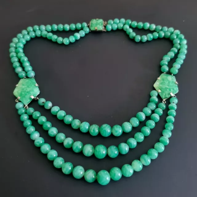 Ancien COLLIER ART DÉCO perles de verre JADE NECKLACE