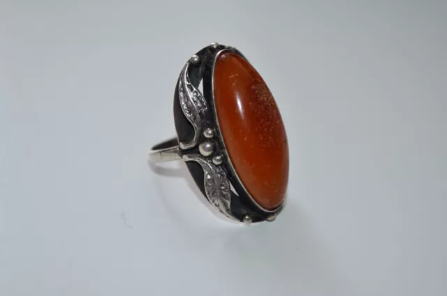 Vintage USSR Natural Baltic Amber 875 Silver Ring Egg Yolk Butterscotch 5,7g