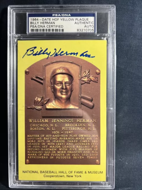 Billy Herman Signed Gold Plaque HOF Postcard Yellow Gold Autograph PSA DNA