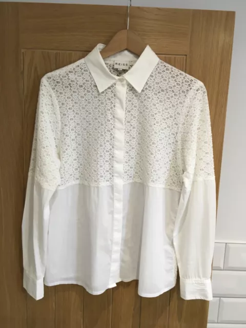 Reiss size 12 Cream Lace Long Sleeve Blouse