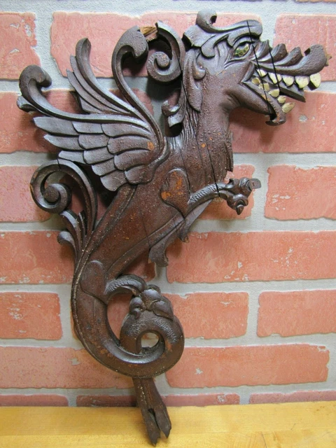 Old Winged Griffin Monster Beast Wood Carved Architectural Salvage Part